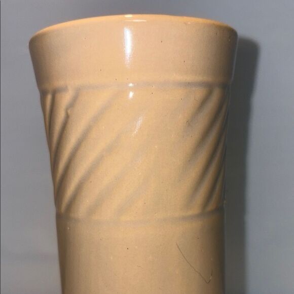 Tan Textured Accent Vase with Diagonal Patterns - Picture 3 of 9